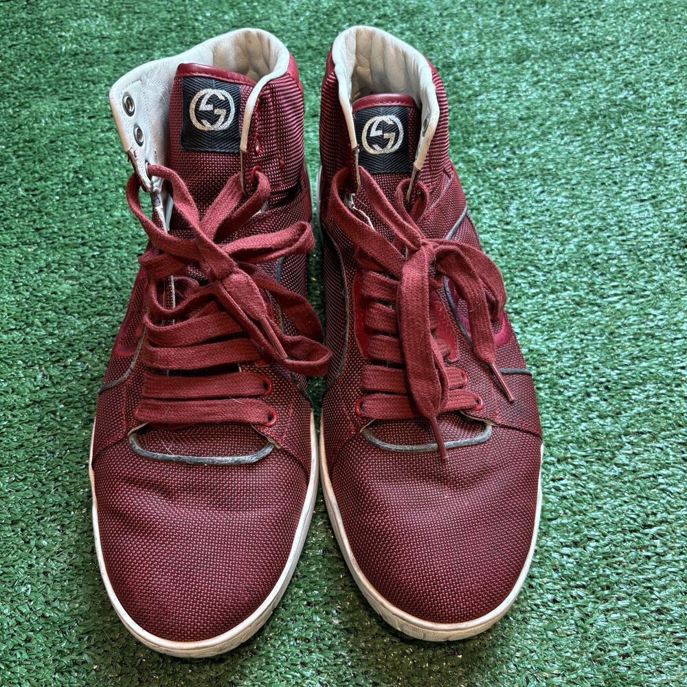 Authentic Gucci Signature High Red Mens High Top Sneakers 10.5 Shoes - Picture 6 of 8